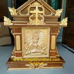 Tabernakel Gereja Kayu Jati Ukir Prada Emas Pintu Relief Sibori IHS